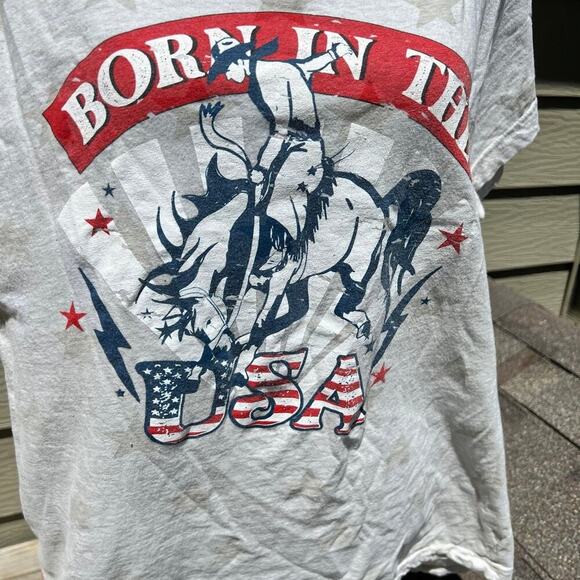 BORN IN THE USA women’s XL T-SHIRT, short sleeve gray - Picture 2 of 6